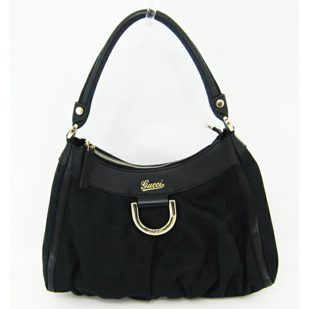 Gucci GG Canvas Leather Handbag with D-Ring Black